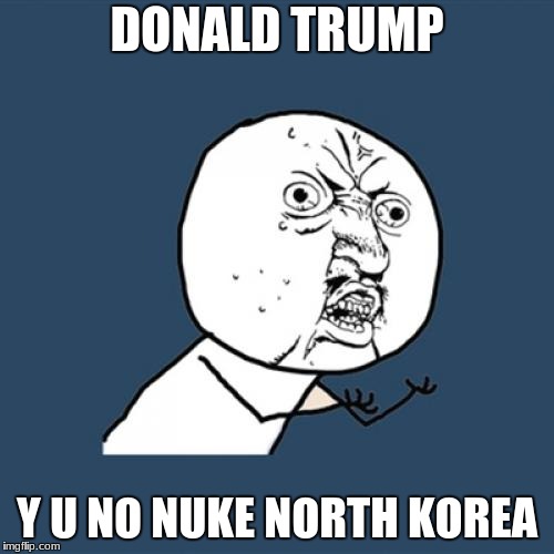 Y U No Meme | DONALD TRUMP; Y U NO NUKE NORTH KOREA | image tagged in memes,y u no | made w/ Imgflip meme maker