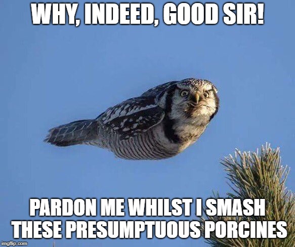 WHY, INDEED, GOOD SIR! PARDON ME WHILST I SMASH THESE PRESUMPTUOUS PORCINES | made w/ Imgflip meme maker