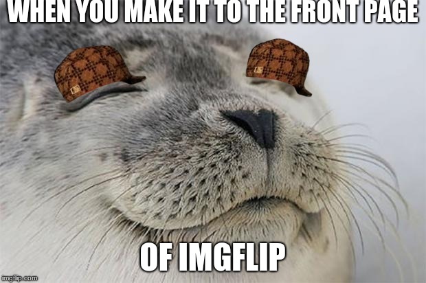 Satisfied Seal Meme | WHEN YOU MAKE IT TO THE FRONT PAGE; OF IMGFLIP | image tagged in memes,satisfied seal,scumbag | made w/ Imgflip meme maker