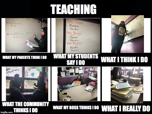 What my friends think I do | TEACHING; WHAT MY STUDENTS SAY I DO; WHAT I THINK I DO; WHAT MY PARENTS THINK I DO; WHAT THE COMMUNITY THINKS I DO; WHAT MY BOSS THINKS I DO; WHAT I REALLY DO | image tagged in what my friends think i do | made w/ Imgflip meme maker