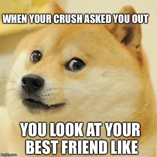 Doge Meme | WHEN YOUR CRUSH ASKED YOU OUT; YOU LOOK AT YOUR BEST FRIEND LIKE | image tagged in memes,doge | made w/ Imgflip meme maker