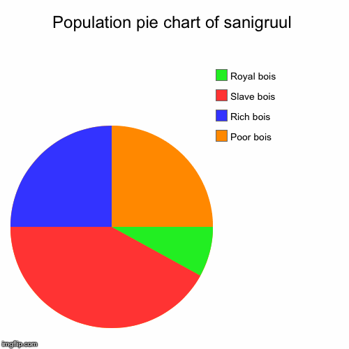 Population pie chart of sanigruul | Poor bois, Rich bois , Slave bois, Royal bois | image tagged in funny,pie charts | made w/ Imgflip chart maker