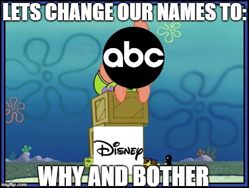 LETS CHANGE OUR NAMES TO:; WHY AND BOTHER | image tagged in abc,roseanne,disney | made w/ Imgflip meme maker