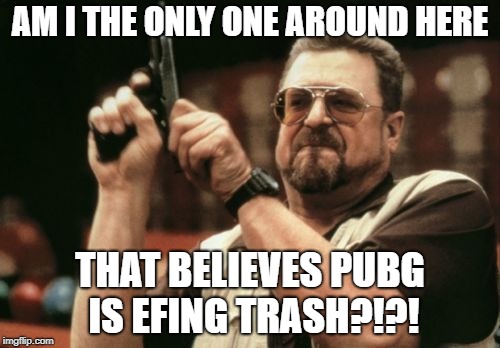 Am I The Only One Around Here Meme | AM I THE ONLY ONE AROUND HERE; THAT BELIEVES PUBG IS EFING TRASH?!?! | image tagged in memes,am i the only one around here | made w/ Imgflip meme maker