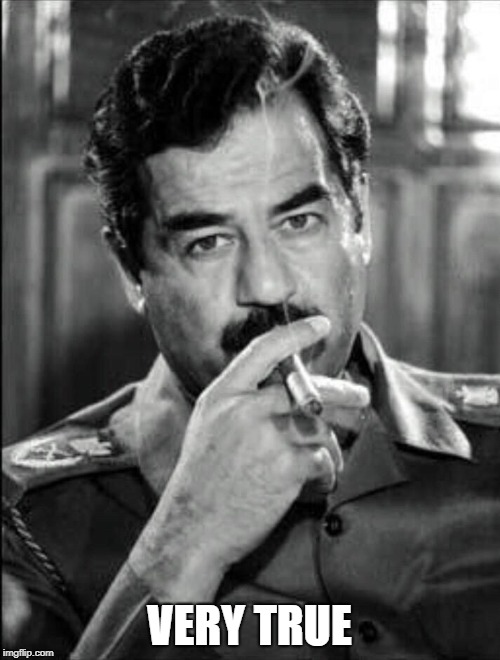 Saddam Smoking Noir | VERY TRUE | image tagged in saddam smoking noir | made w/ Imgflip meme maker