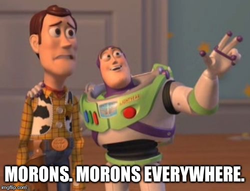 X, X Everywhere Meme | MORONS. MORONS EVERYWHERE. | image tagged in memes,x x everywhere | made w/ Imgflip meme maker