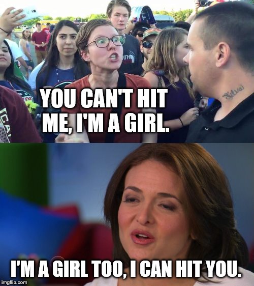 Feminazis beware | YOU CAN'T HIT ME, I'M A GIRL. I'M A GIRL TOO, I CAN HIT YOU. | image tagged in triggered feminist,violence against women,violence between women,other woman | made w/ Imgflip meme maker