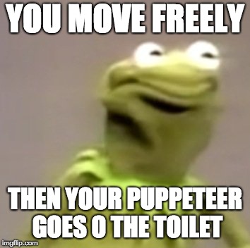 Kermit Weird Face | YOU MOVE FREELY; THEN YOUR PUPPETEER GOES O THE TOILET | image tagged in kermit weird face | made w/ Imgflip meme maker