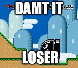 mario world | DAMT IT; LOSER | image tagged in mario world | made w/ Imgflip meme maker