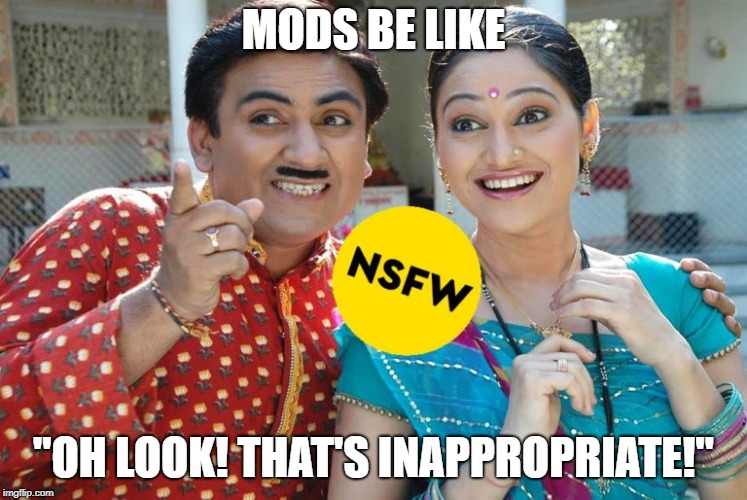 Oh look, that's inappropriate | MODS BE LIKE "OH LOOK! THAT'S INAPPROPRIATE!" | image tagged in oh look that's inappropriate | made w/ Imgflip meme maker