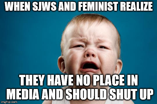 BABY CRYING | WHEN SJWS AND FEMINIST REALIZE; THEY HAVE NO PLACE IN MEDIA AND SHOULD SHUT UP | image tagged in baby crying | made w/ Imgflip meme maker