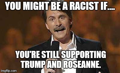 Jeff Foxworthy you might be a redneck | YOU MIGHT BE A RACIST IF.... YOU'RE STILL SUPPORTING TRUMP AND ROSEANNE. | image tagged in jeff foxworthy you might be a redneck | made w/ Imgflip meme maker