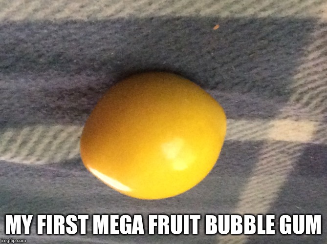 MY FIRST MEGA FRUIT BUBBLE GUM | image tagged in gum | made w/ Imgflip meme maker