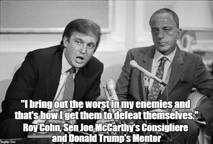 "I bring out the worst in my enemies and that's how I get them to defeat themselves." Roy Cohn, Sen Joe McCarthy's Consigliere and Donald Tr | made w/ Imgflip meme maker