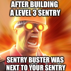 TF2 Engineer | AFTER BUILDING A LEVEL 3 SENTRY; SENTRY BUSTER WAS NEXT TO YOUR SENTRY | image tagged in tf2 engineer | made w/ Imgflip meme maker