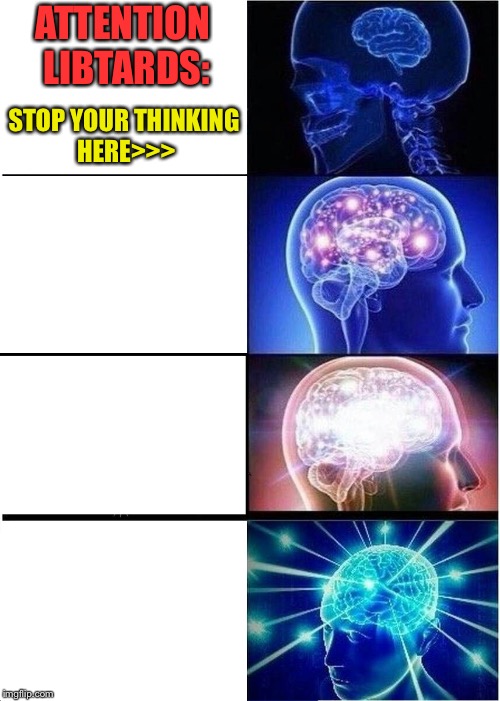 Expanding Brain Meme | ATTENTION LIBTARDS:; STOP YOUR THINKING HERE>>> | image tagged in memes,expanding brain | made w/ Imgflip meme maker