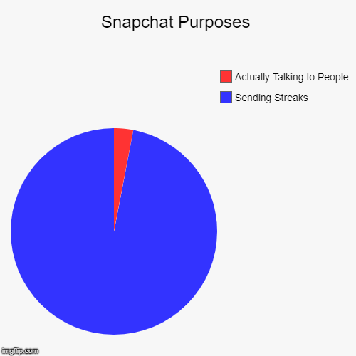 Snapchat Purposes | Sending Streaks, Actually Talking to People | image tagged in funny,pie charts | made w/ Imgflip chart maker