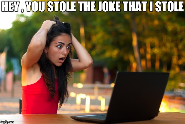 Laptop Girl | HEY , YOU STOLE THE JOKE THAT I STOLE | image tagged in laptop girl | made w/ Imgflip meme maker