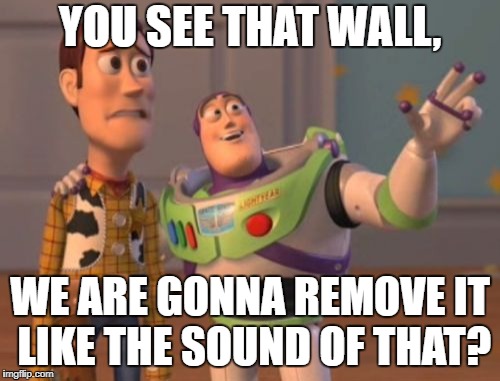 X, X Everywhere Meme | YOU SEE THAT WALL, WE ARE GONNA REMOVE IT LIKE THE SOUND OF THAT? | image tagged in memes,x x everywhere | made w/ Imgflip meme maker