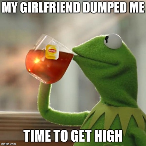 But That's None Of My Business Meme | MY GIRLFRIEND DUMPED ME; TIME TO GET HIGH | image tagged in memes,but thats none of my business,kermit the frog | made w/ Imgflip meme maker