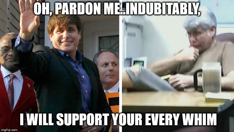 Pardon IL governor | OH, PARDON ME..INDUBITABLY, I WILL SUPPORT YOUR EVERY WHIM | image tagged in american politics | made w/ Imgflip meme maker