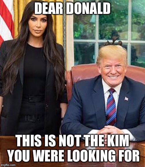 DEAR DONALD; THIS IS NOT THE KIM YOU WERE LOOKING FOR | image tagged in memes | made w/ Imgflip meme maker