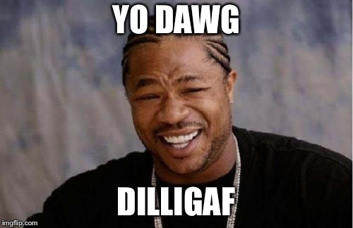 Yo Dawg Heard You Meme | YO DAWG; DILLIGAF | image tagged in memes,yo dawg heard you | made w/ Imgflip meme maker
