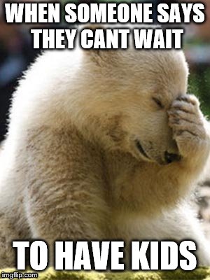 Facepalm Bear | WHEN SOMEONE SAYS THEY CANT WAIT; TO HAVE KIDS | image tagged in memes,facepalm bear | made w/ Imgflip meme maker
