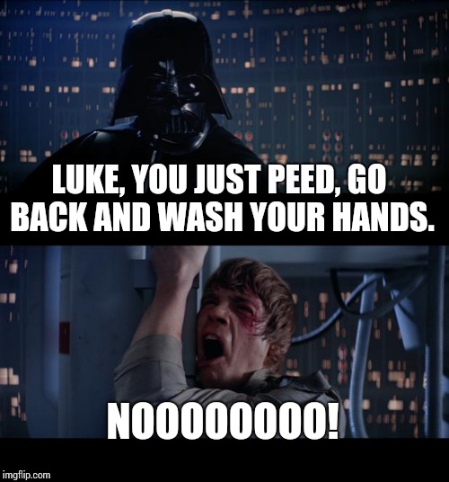 When do kids stop needing bathroom monitors? | LUKE, YOU JUST PEED, GO BACK AND WASH YOUR HANDS. NOOOOOOOO! | image tagged in memes,star wars no | made w/ Imgflip meme maker