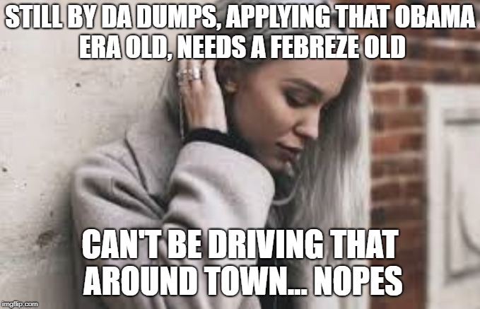 no taylor swift | STILL BY DA DUMPS, APPLYING THAT
OBAMA ERA OLD, NEEDS A FEBREZE OLD; CAN'T BE DRIVING THAT AROUND TOWN... NOPES | image tagged in trump,hair,sexy,women,cat,memes | made w/ Imgflip meme maker