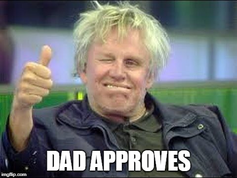 Gary Busey approves | DAD APPROVES | image tagged in gary busey approves | made w/ Imgflip meme maker