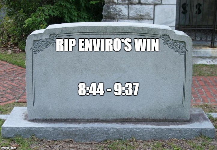 Gravestone | RIP ENVIRO'S WIN; 8:44 - 9:37 | image tagged in gravestone | made w/ Imgflip meme maker