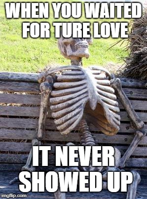 Waiting Skeleton Meme | WHEN YOU WAITED FOR TURE LOVE; IT NEVER SHOWED UP | image tagged in memes,waiting skeleton | made w/ Imgflip meme maker