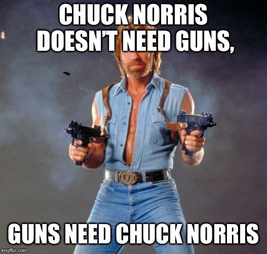 Chuck Norris Guns | CHUCK NORRIS DOESN’T NEED GUNS, GUNS NEED CHUCK NORRIS | image tagged in memes,chuck norris guns,chuck norris | made w/ Imgflip meme maker