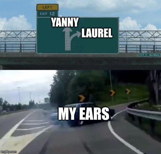 Left Exit 12 Off Ramp | YANNY; LAUREL; MY EARS | image tagged in memes,left exit 12 off ramp | made w/ Imgflip meme maker