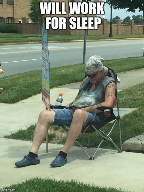 WILL WORK FOR SLEEP | image tagged in sleeping on the job | made w/ Imgflip meme maker