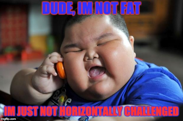 Or I could be bloated | DUDE, IM NOT FAT; IM JUST NOT HORIZONTALLY CHALLENGED | image tagged in fat kid | made w/ Imgflip meme maker