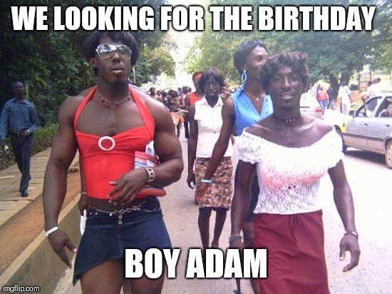 trans | WE LOOKING FOR THE BIRTHDAY; BOY ADAM | image tagged in trans | made w/ Imgflip meme maker