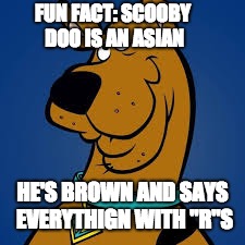 FUN FACT: SCOOBY DOO IS AN ASIAN; HE'S BROWN AND SAYS EVERYTHIGN WITH "R"S | image tagged in funny memes | made w/ Imgflip meme maker