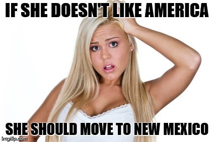 Dumb Blonde | IF SHE DOESN'T LIKE AMERICA SHE SHOULD MOVE TO NEW MEXICO | image tagged in dumb blonde | made w/ Imgflip meme maker