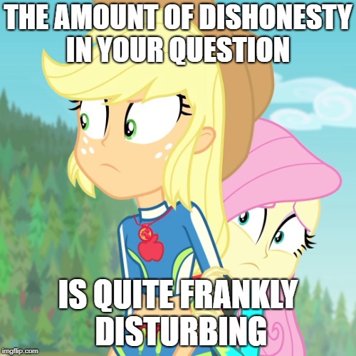 THE AMOUNT OF DISHONESTY IN YOUR QUESTION; IS QUITE FRANKLY DISTURBING | image tagged in my little pony,question | made w/ Imgflip meme maker