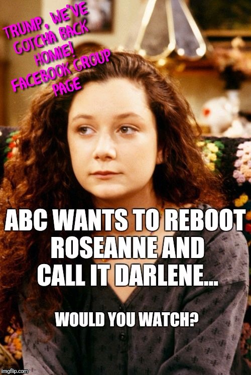 Darlene Reboot | image tagged in roseanne,abc,valerie jarret,racist,planet of the apes,sara gilbert | made w/ Imgflip meme maker
