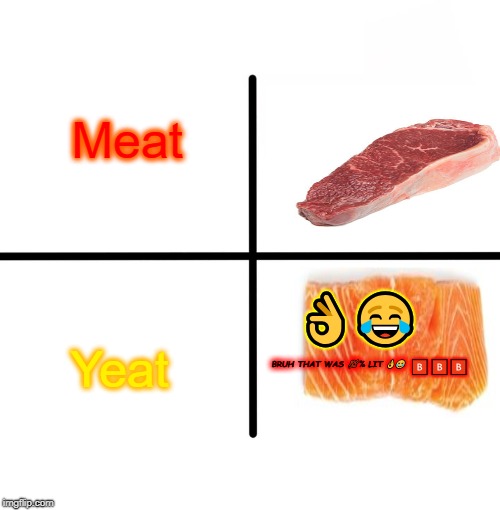 Meat Yeat | Meat; Yeat; 👌😂; BRUH THAT WAS 💯% LIT 👌😂; 🅱️🅱️🅱️ | image tagged in memes,yeet,meat,cringe,funny,post | made w/ Imgflip meme maker