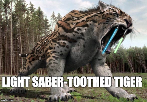 How have you not realized this yet | LIGHT SABER-TOOTHED TIGER | image tagged in special kind of stupid,star wars,lightsaber | made w/ Imgflip meme maker