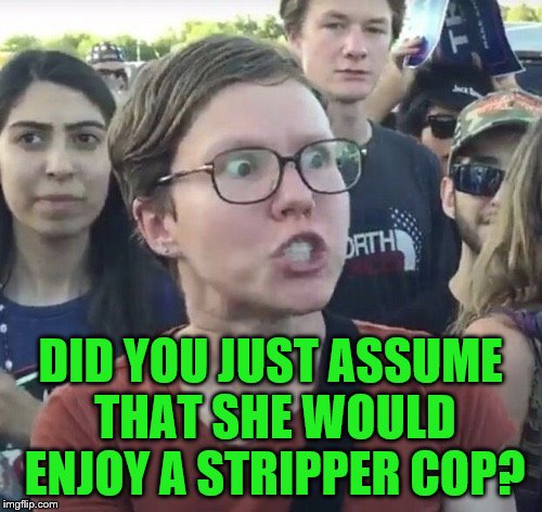 DID YOU JUST ASSUME THAT SHE WOULD ENJOY A STRIPPER COP? | made w/ Imgflip meme maker