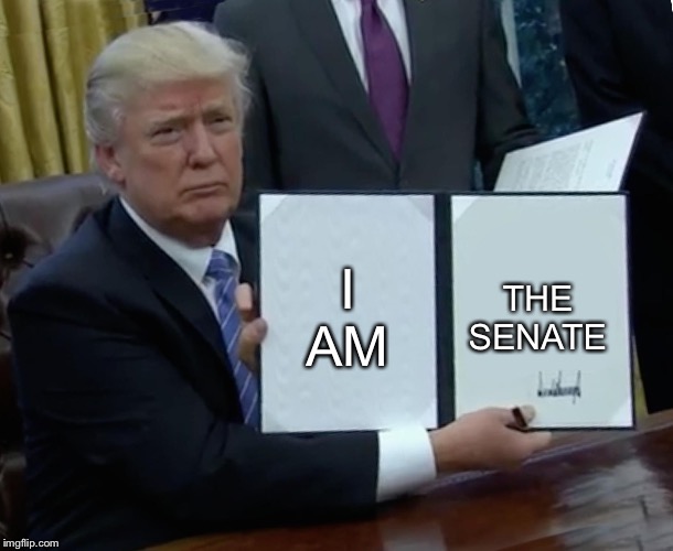 Trump Bill Signing Meme | I AM; THE SENATE | image tagged in memes,trump bill signing,PrequelMemes | made w/ Imgflip meme maker