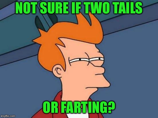 Futurama Fry Meme | NOT SURE IF TWO TAILS OR FARTING? | image tagged in memes,futurama fry | made w/ Imgflip meme maker