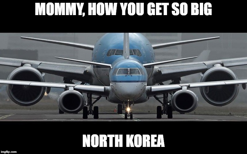 Big plane small plane | MOMMY, HOW YOU GET SO BIG; NORTH KOREA | image tagged in airplane | made w/ Imgflip meme maker