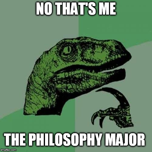 Philosoraptor Meme | NO THAT'S ME THE PHILOSOPHY MAJOR | image tagged in memes,philosoraptor | made w/ Imgflip meme maker