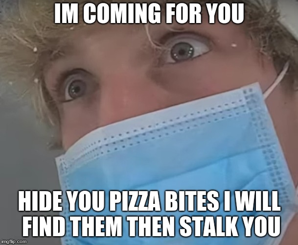 IM COMING FOR YOU; HIDE YOU PIZZA BITES I WILL FIND THEM THEN STALK YOU | image tagged in logan paul | made w/ Imgflip meme maker